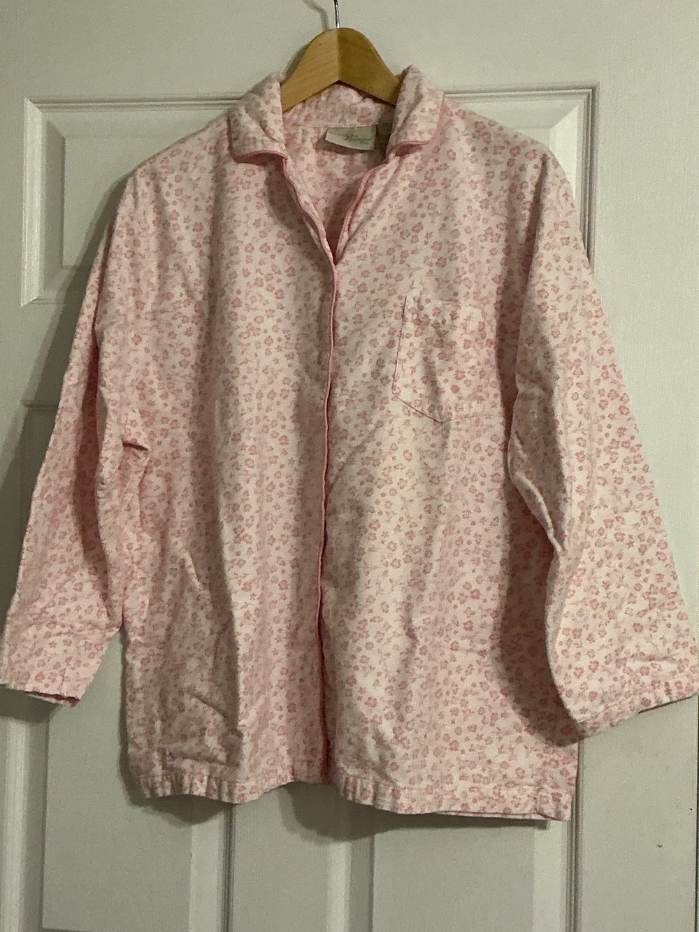 Women's Plus Size Pink Floral Cotton Flannel Button-Front Pajama Set